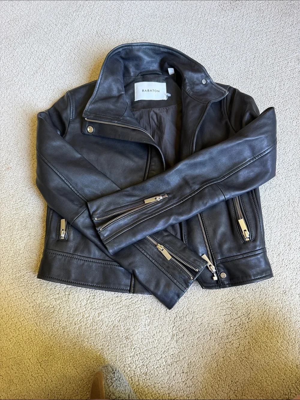Babaton Black Leather Zip Jacket XXS - Picture 2 of 5